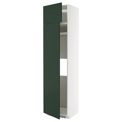A modern green and white METOD kitchen cabinet with adjustable shelves and reversible door.