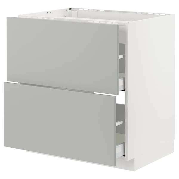 Modern light grey METOD kitchen cabinet with two drawers and sleek handles.