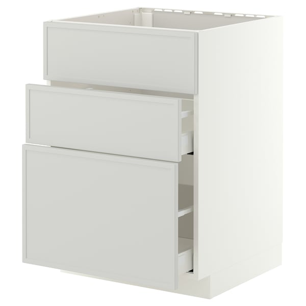 METOD / MAXIMERA Base cab f sink+3 fronts/2 drawers, white/Aspudden light grey, 60x60 cm
