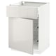 METOD white kitchen cabinet, glossy finish, rectangular shape with one open drawer.