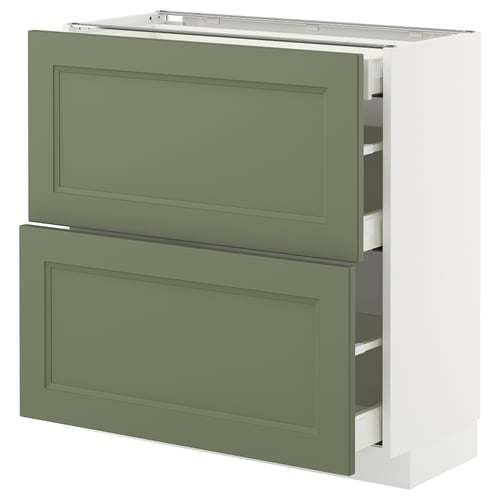 METOD kitchen cabinet, grey-green, rectangular with drawers.