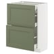 METOD kitchen cabinet in grey-green with two drawers, white frame, sturdy, modern design.