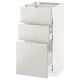 White METOD kitchen cabinet with 3 drawers, sleek modern design, gloss finish.