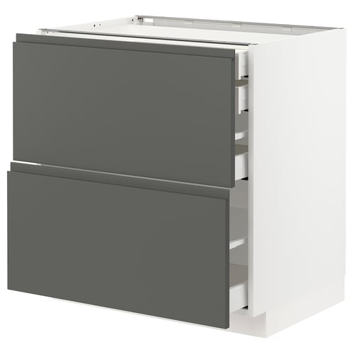 Modern dark grey kitchen cabinet with two drawers, sleek design, and integrated handles.