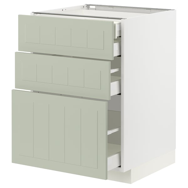 METOD green kitchen cabinet with multiple drawers, modern design.
