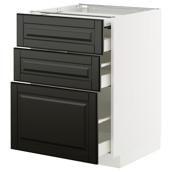 METOD black drawers, white cabinet, modern kitchen design.