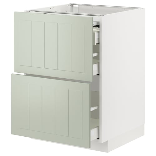 Ikea METOD kitchen unit in green with drawers and cabinet.