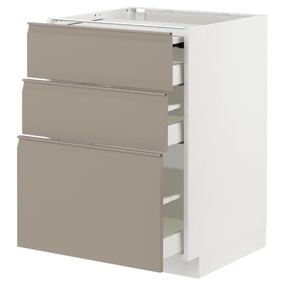 METOD kitchen unit with 3 drawers and sleek handles.