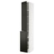 A white METOD kitchen cabinet with black beveled-edge bodbyn doors, featuring a tall, narrow design with adjustable shelves and soft-close drawers.