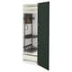 An open METOD kitchen cabinet with green havstorp doors, featuring adjustable shelves, smooth-running drawers, and a sturdy particleboard frame.