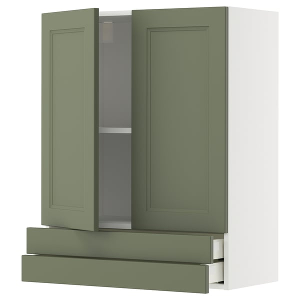 Modern kitchen unit: green METOD cabinet with two doors, two shelves, and drawer; sleek, versatile design.