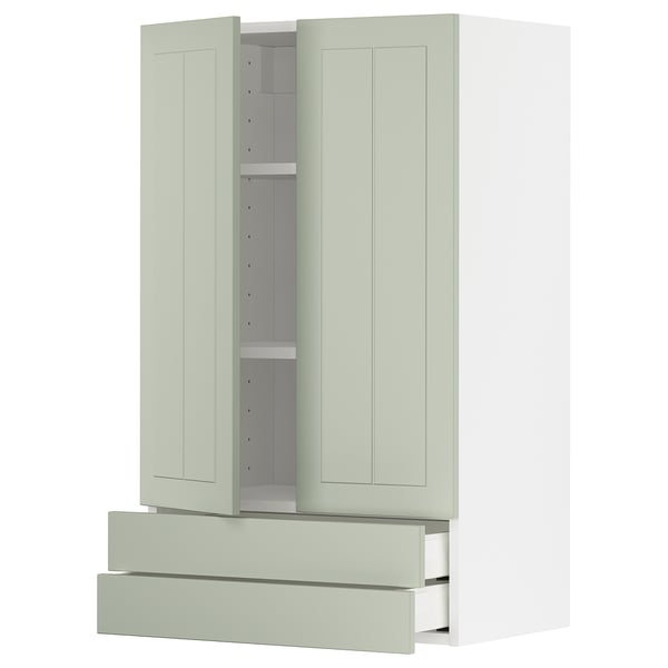 METOD kitchen cabinet: light green, shaker-style with 2 drawers and 1 shelf, modern design.