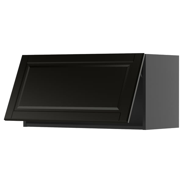 Black kitchen cabinet with angled front, modern bevelled edges, and sleek design. Part of the METOD system for custom kitchen layouts.