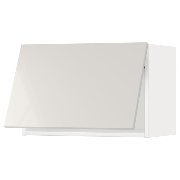 White, modern wall-mounted kitchen cabinet with high-gloss finish.