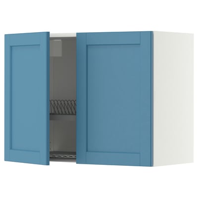 METOD Wall cabinet w dish drainer/2 doors, white/Lerhyttan blue, 80x60 cm