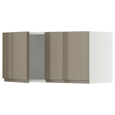 Modular kitchen cabinet in sleek dark grey-brown high gloss with integrated handles.