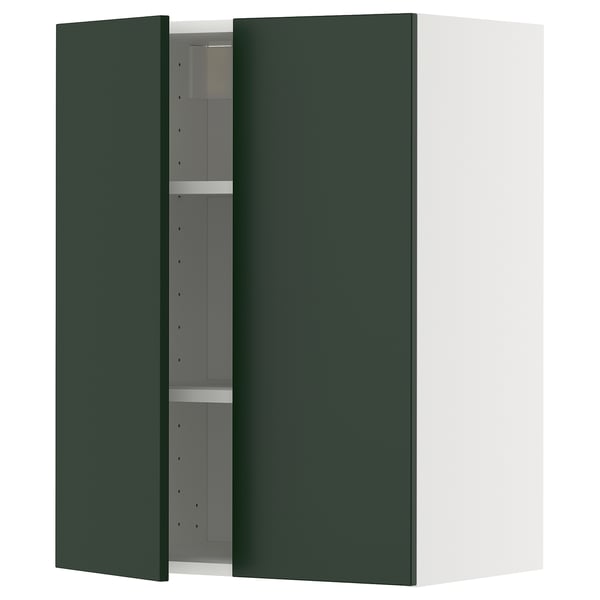 METOD kitchen unit: deep green, wall-mounted, two-door cabinet with adjustable shelves.