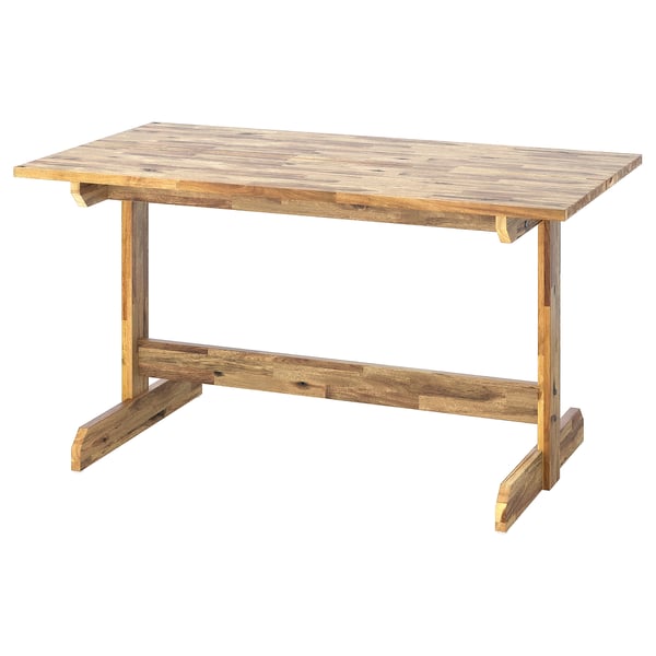 Nlackanäs rustic dining table, rectangular, made of light brown acacia wood. Shaker-inspired design with centred table legs.