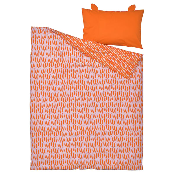 Orange tiger-patterned kids bedding set, including duvet cover and pillowcase, made from cotton and polyester blend.