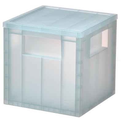 A clear PANSARTAX storage box with lid, made of recycled plastic; square, transparent design.