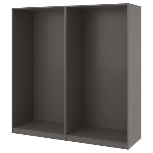 An empty grey PAX wardrobe frame. Its rectangular with a minimalist design, ready for customization and organisation.