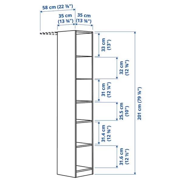 PAX Add-on mid-unit, white, 35x35x201 cm