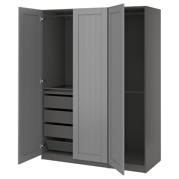 PAX wardrobe, open with drawers & mesh basket