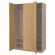 PAX wardrobe: light wood, tall, rectangular, two doors open, middle shelves visible.