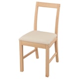 PINNTORP light wood chair with beige cushion, simple design, angled backrest.