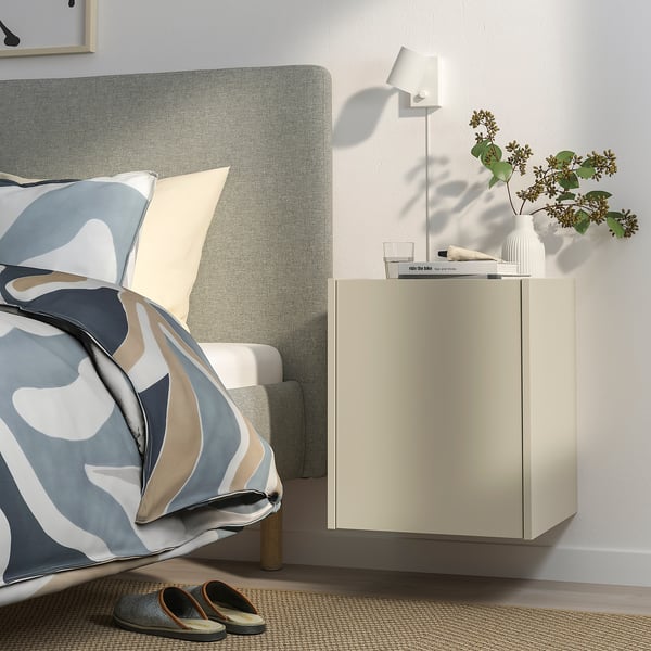PLÖJKER Bedside table, grey-beige, 41x41x50 cm