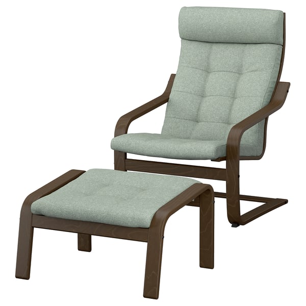 POÄNG Armchair and footstool, walnut effect/Gunnared light green