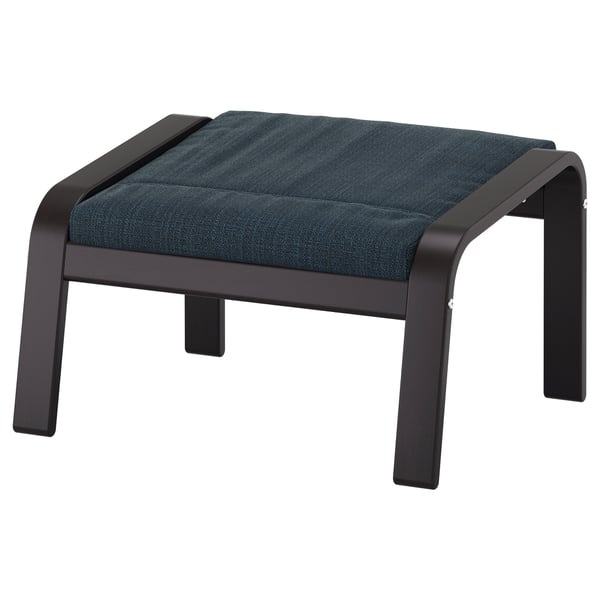 Dark grey POÄNG footrest, modern, cushioned seat, angled legs.