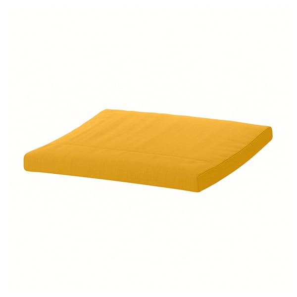 A yellow squarish cushion for comfort, designed for POÄNG. Made of polyester, soft and textured.