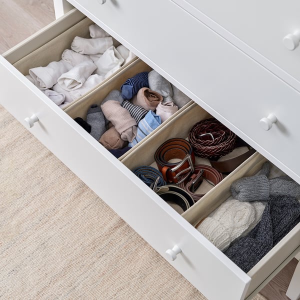PURRPINGLA Box, set of 3, textile/beige, 20x38x12 cm