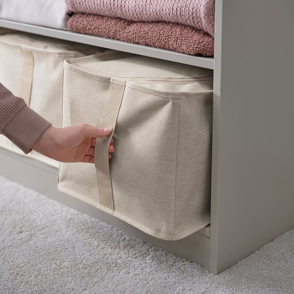 PURRPINGLA Storage case, textile/beige, 43x53x19 cm