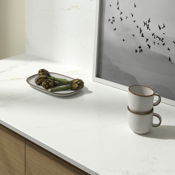 RÅHULT Custom made wall panel, white/grey-beige marble effect/quartz, 1 m²x2.0 cm