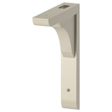 A beige RAMSHULT bracket. Its reversible for 20 or 30 cm deep shelves. Made of acrylic-painted fibreboard with a sleek, angular design.