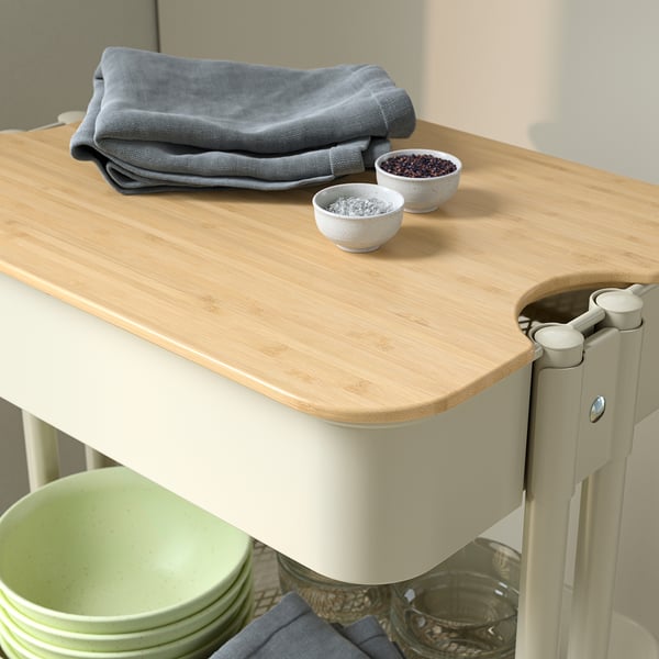 RÅSKOG / NORRÅVA Trolley with lid, beige, 35x45x77 cm