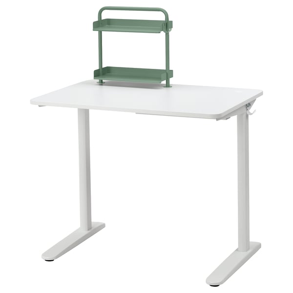 RELATERA white desk with green shelf organiser, modern, adjustable, efficient, stylish.