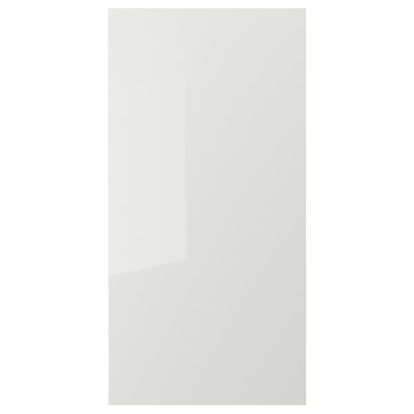 Its a rectangular, grey kitchen cabinet door with a glossy finish.