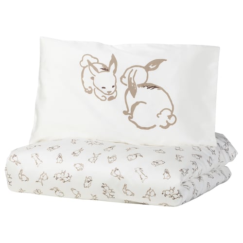 White RÖDHAKE bedding with bunnies for kids room. Soft, sustainable cotton.