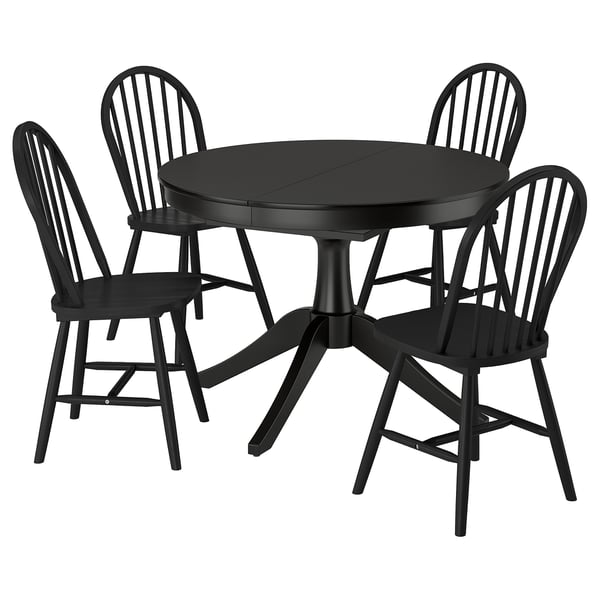 ROSENTORP / SKOGSTA Table and 4 chairs, black/black, 110/155 cm