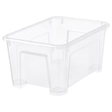 Clear plastic storage box SAMLA, rectangular with sturdy base and handles. No lid shown.