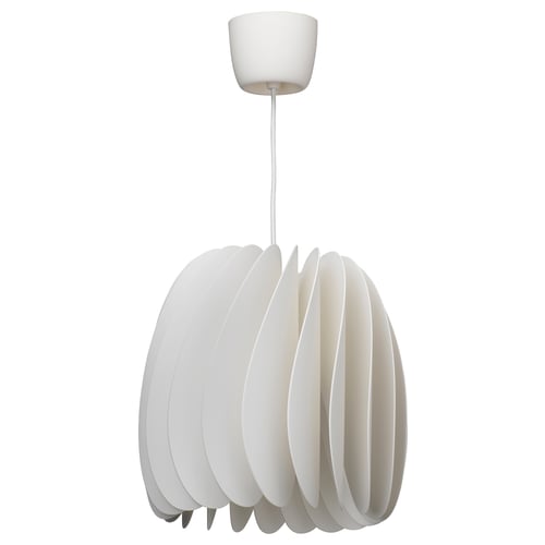 SKYMNINGEN white pendant lamp, recycled plastic, curved turbine shape.