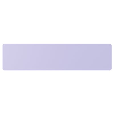 Lavender-colored rectangular box, smooth finish, fits drawer. Made from fiberboard.
