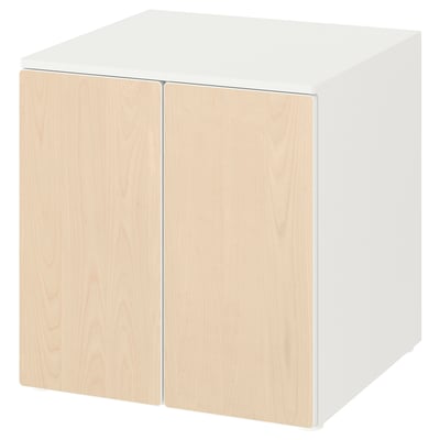 SMÅSTAD cube, white & light wood, square storage unit with two doors, soft-close hinges.