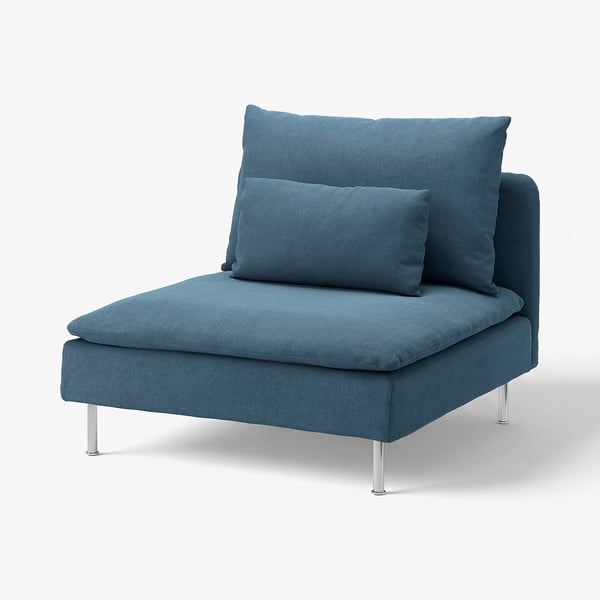 Blue SÖDERHAMN chair, modern design, soft cushions, chrome legs.