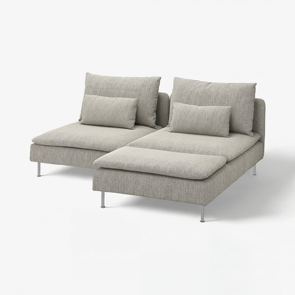 SÖDERHAMN sectional sofa, light grey, cushioned, u-shaped, modern design with high legs.