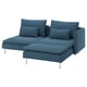 SÖDERHAMN blue sofa, l-shaped, fabric-covered with metal legs.
