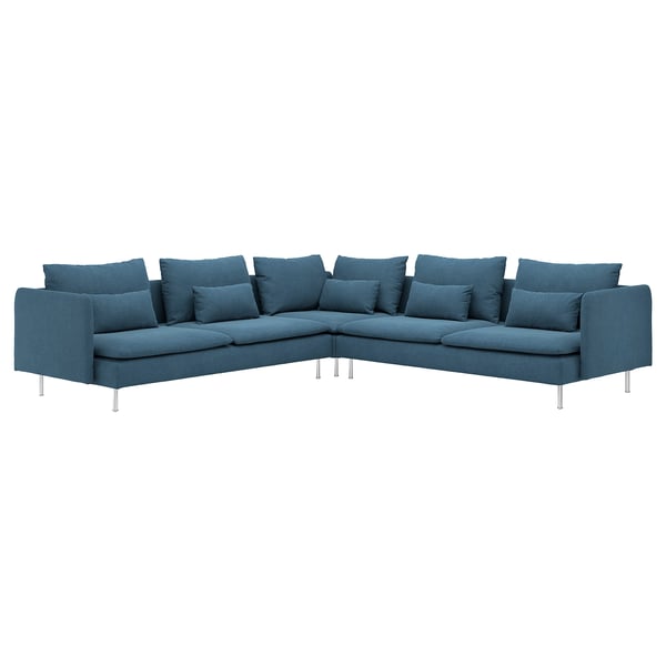 SÖDERHAMN teal sectional sofa with low-profile, deep seats, high legs, and sleek design.